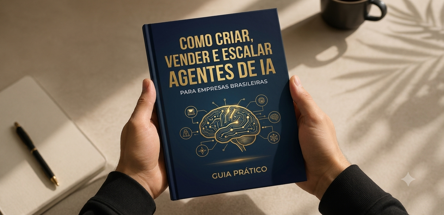 Guia Prático de Inteligência Artificial para Empresas Brasileiras, e-book sobre Agentes de IA focado no mercado tecnológico e automação de negócios no Brasil.